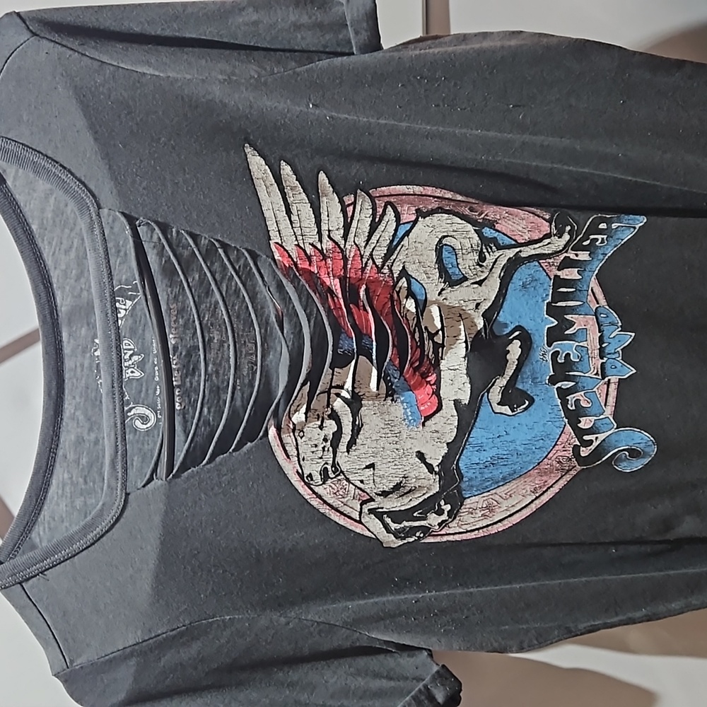 Torrid grey Steve Miller Band pegasus slit v-neck t-shirt